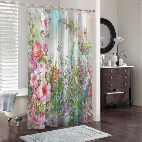 картинка 3D шторка для ванной «Цветущая поляна» | интернет-магазин фотообоев ARTDECO