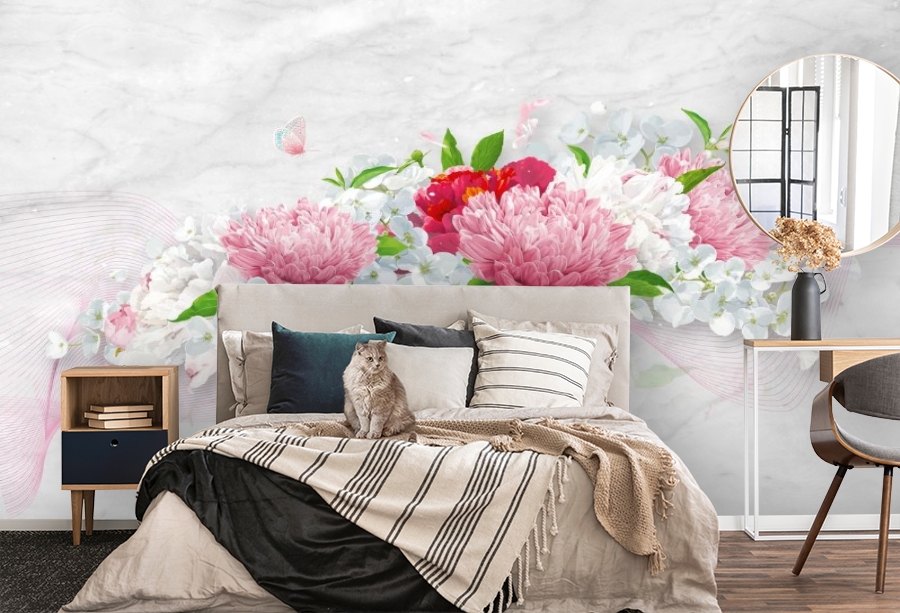 картинка 3D Фотообои «Нежно-розовые хризантемы» | интернет-магазин фотообоев ARTDECO