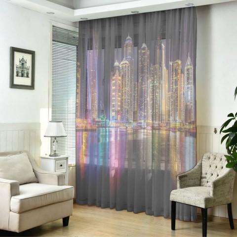 картинка 3D Тюль на окна "Огни Дубая" | интернет-магазин фотообоев ARTDECO