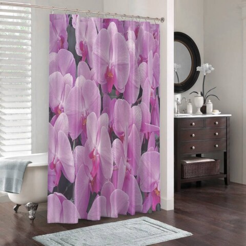 картинка 3D штора в ванную комнату «Ковер из орхидей» | интернет-магазин фотообоев ARTDECO