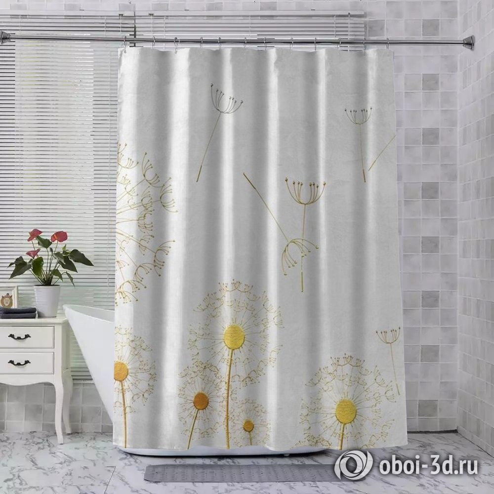 картинка Шторы для ванной «Золотые фактурные одуванчики» | интернет-магазин фотообоев ARTDECO