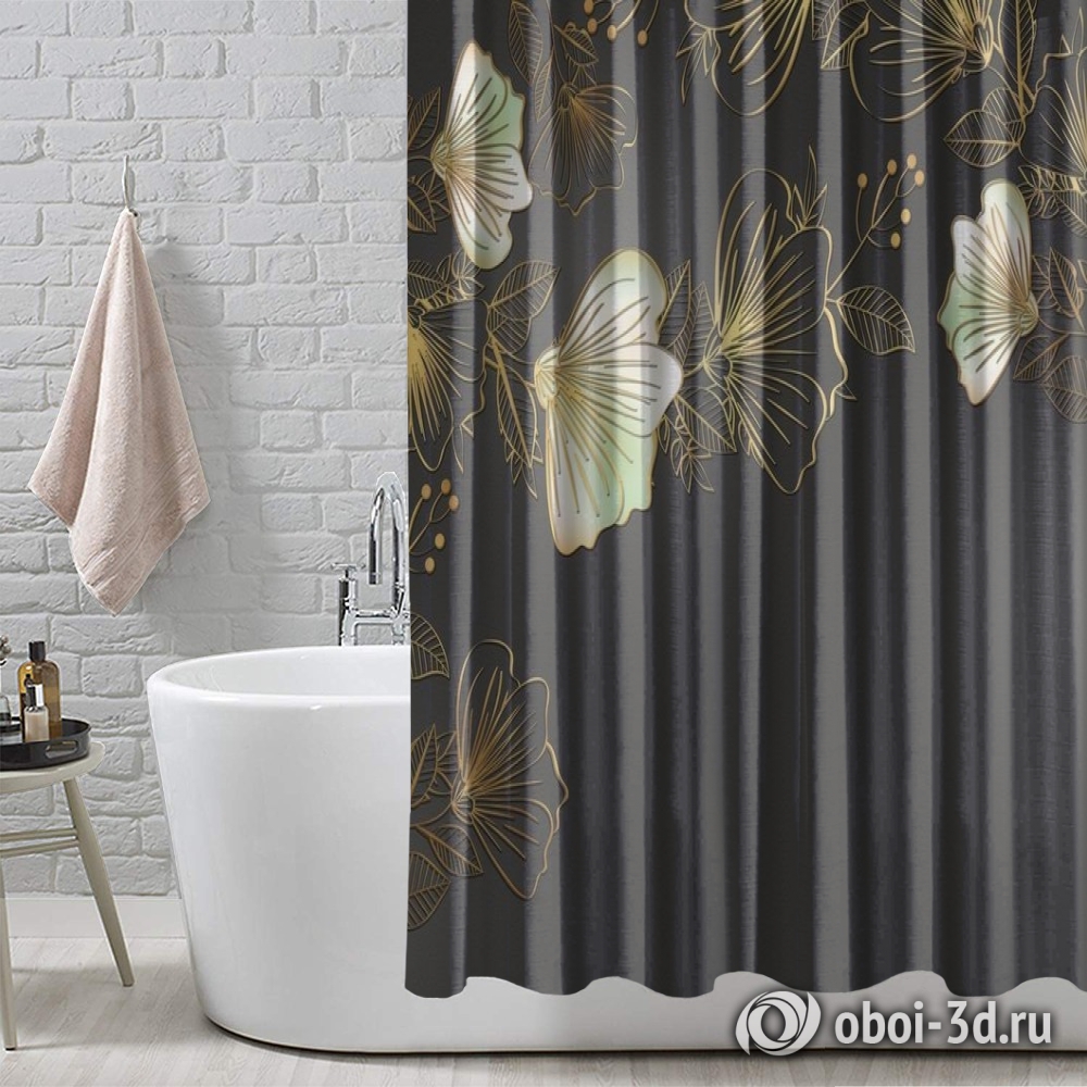 картинка Шторы для ванной «Мерцающие цветы на темном» | интернет-магазин фотообоев ARTDECO