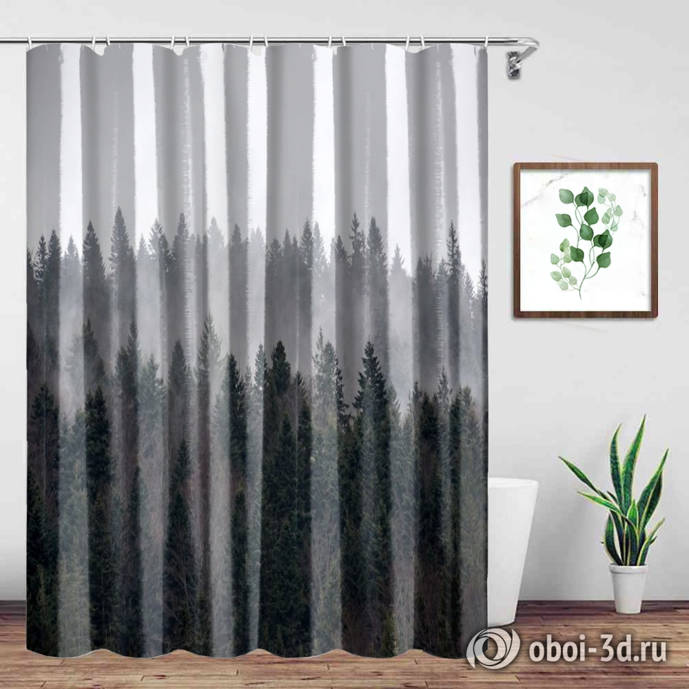 картинка Шторы для ванной «Задумчивый лес» | интернет-магазин фотообоев ARTDECO