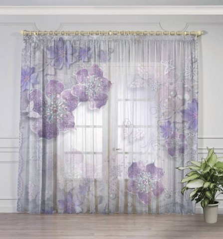 картинка Фототюль Драгоценный шелк "Ювелирные фиолетовые цветы" | интернет-магазин фотообоев ARTDECO