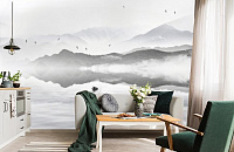 картинка 3D Фотообои «Одинокая лодка в тумане» | интернет-магазин фотообоев ARTDECO
