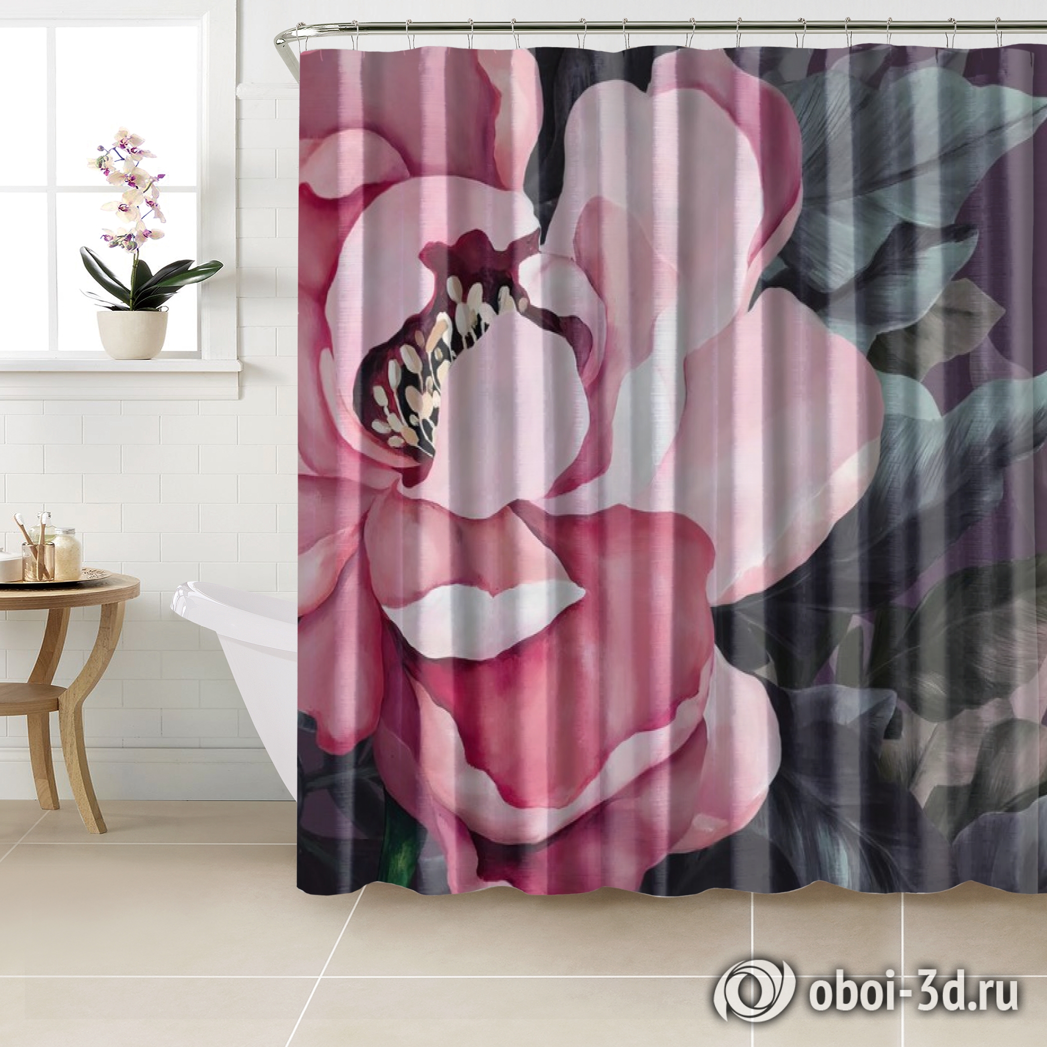 картинка Шторы для ванной «Величественный цветок в бордовых тонах» | интернет-магазин фотообоев ARTDECO