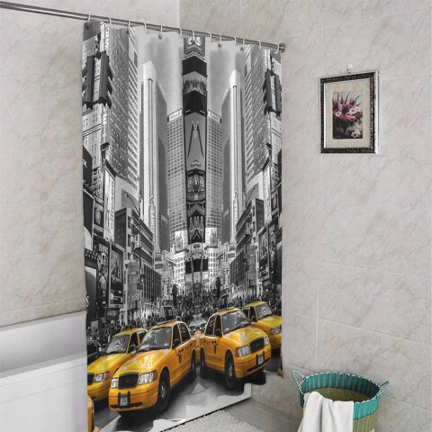 картинка 3D фото занавеска для ванной «Желтые такси» | интернет-магазин фотообоев ARTDECO