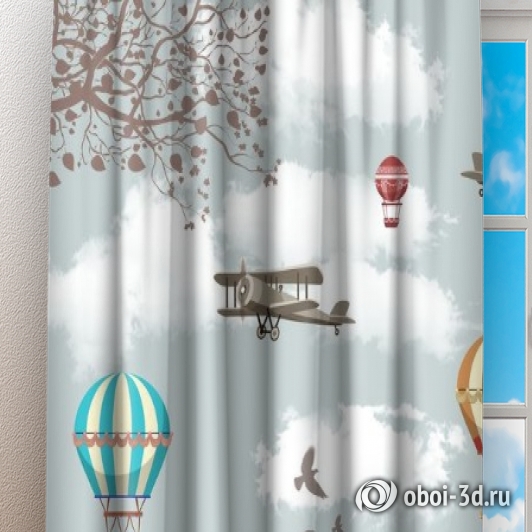 картинка Фотошторы «Воздушные шары с собачками» | интернет-магазин фотообоев ARTDECO