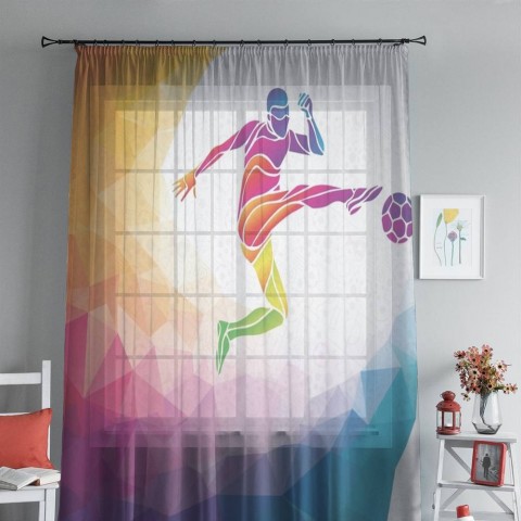 картинка 3D Тюль на окна "Красочный футболист" | интернет-магазин фотообоев ARTDECO