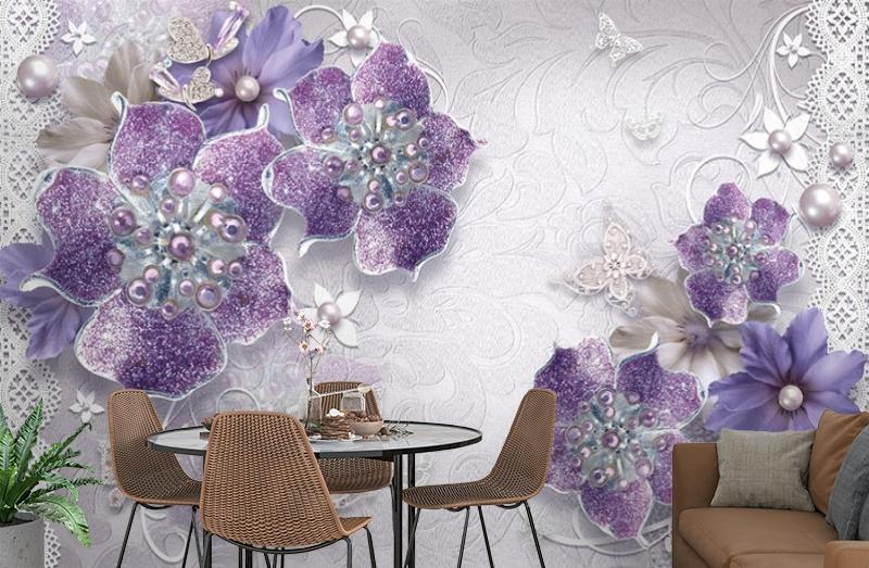 картинка 3D Фотообои «Ювелирные фиолетовые цветы» | интернет-магазин фотообоев ARTDECO