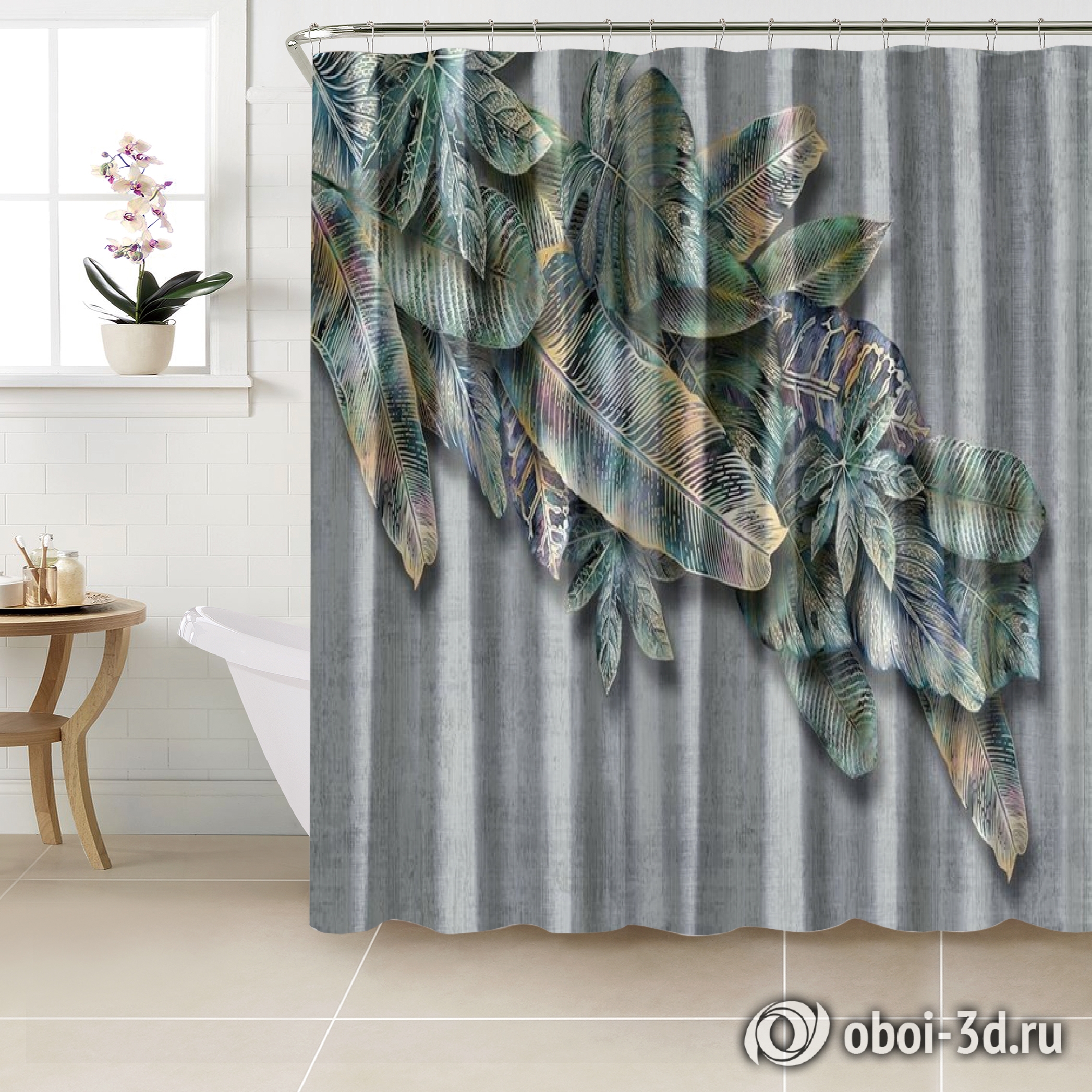 картинка Шторы для ванной «Букет из неоновых листьев» | интернет-магазин фотообоев ARTDECO