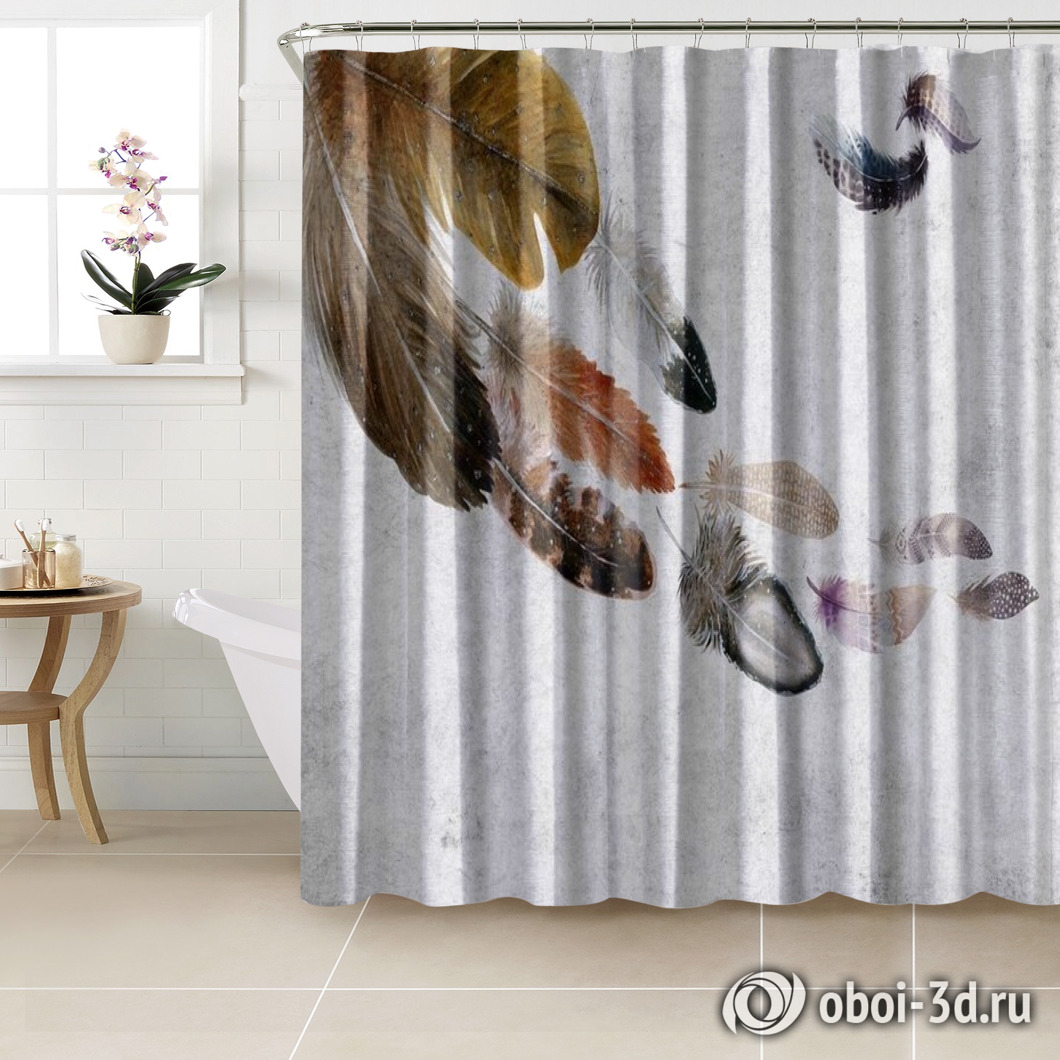 картинка Шторы для ванной «Акварельные перья» | интернет-магазин фотообоев ARTDECO