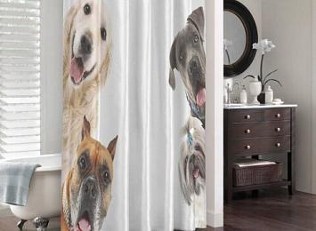 3D штора для ванной «Довольные псы»