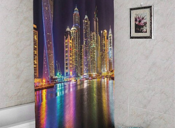 3D фото занавеска для ванной «Огни Дубая»