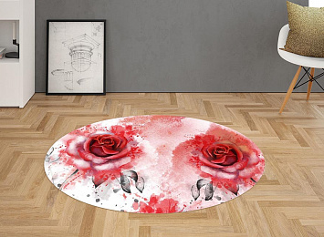 3D Ковер «Алые розы в акварельной дымке»