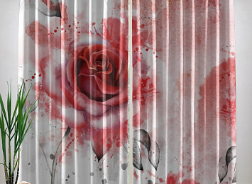 Фотошторы «Алые розы в акварельной дымке»