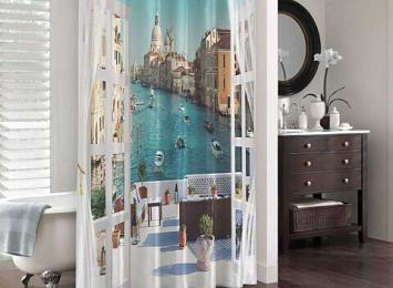 3D фотоштора для ванной «Окно-балкон в Венеции»