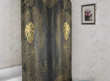 3D штора в ванную «Монстеры в золоте»