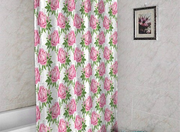 3D фото занавеска для ванной «Розовые пионы»