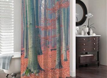 3D штора в ванную «Деревья в осеннем лесу»