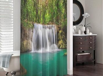 3D занавеска для ванны «Водопад в лесу»