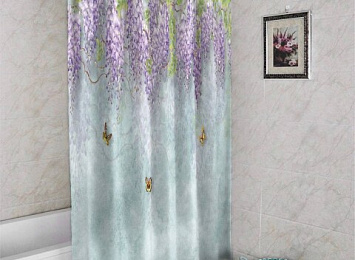 Занавеска для ванной «Сирень с бабочками»