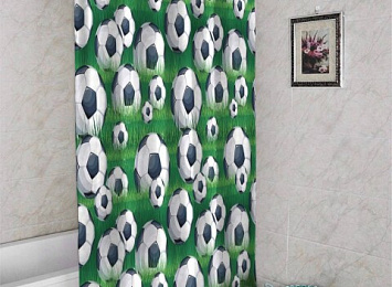 3D штора в ванную «Мячи на траве»