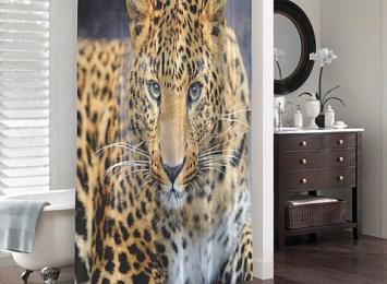 3D шторка для ванной «Красивый леопард»