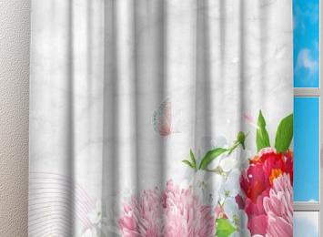 Фотошторы «Нежно-розовые хризантемы»