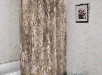 3D занавеска для ванной «Розовый сад в винтажном стиле»
