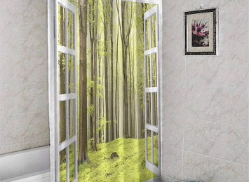 Штора для ванной «Окно с видом на зеленый лес»