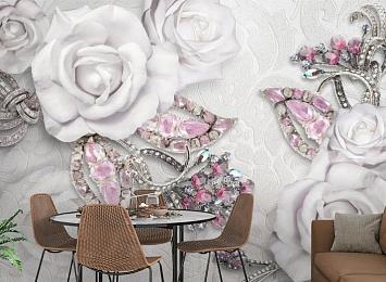 3D Фотообои «Розы на роскошной ткани»