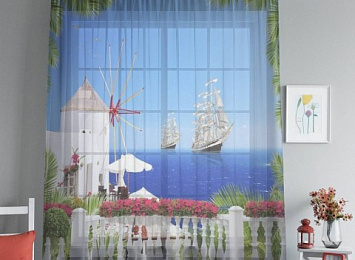 Дизайнерский фототюль "Балкон с видом на корабли"