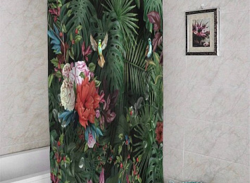 3D занавеска в ванную комнату «Райские птицы»