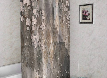 3D фотоштора для ванной «Ветви сакуры на винтажном фоне»