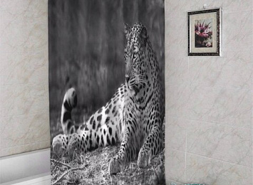 3D занавеска для ванны «Черно белый леопард»