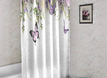 3D занавеска для ванной «Сиреневые бабочки»