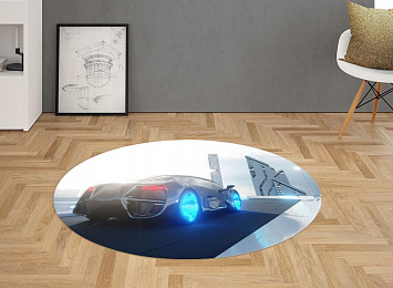 3D Ковер «Авто на крыше небоскреба»