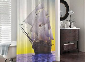 3D шторка для ванной «Старый корабль в открытом океане»