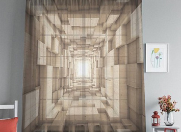 Фототюль 3D Aбстракция "Тоннель из древесных кубов"
