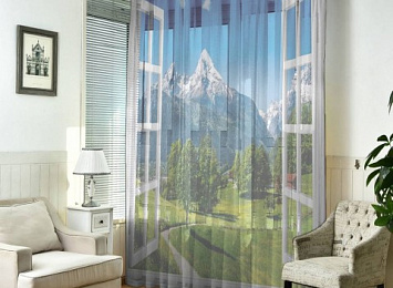 Фототюль с печатью изображения "Окно с видом на Баварские горы"