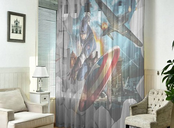 3D Тюль на окна "Капитан Америка"