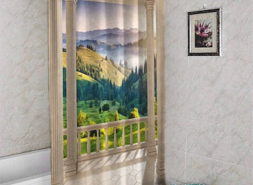 3D шторка для ванны «Балкон с видом на альпийское утро»
