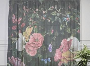 Тюль для штор "Колибри в цветущем саду"