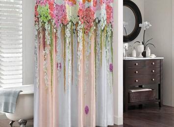 3D штора для ванной «Россыпь ниспадающих цветов»