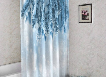 3D штора для ванной «Ветка ели в снегу»