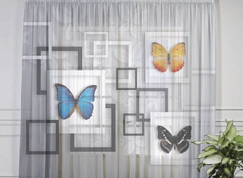 Фототюль Объемная геометрия "Коллекция бабочек"