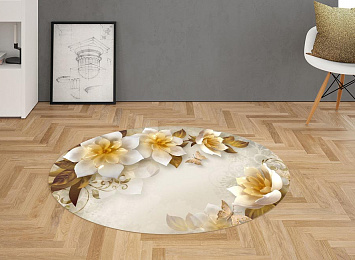 3D Ковер «Барельефные розы в горчичных тонах»