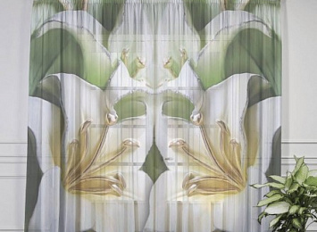 Фототюль Роскошный барельеф "Зеленые лилии из керамики"