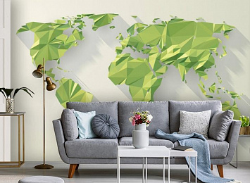 3D Фотообои «Зеленые континенты из полигонов»